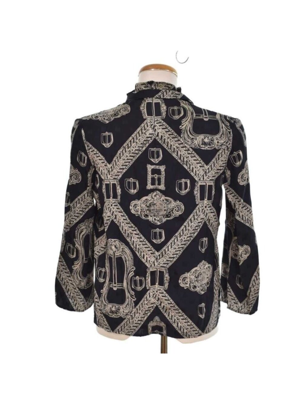 Hermes Blouse Shirt Top Long Sleeve with Belt High Neck Back Zip All Over - Picture 3 of 6